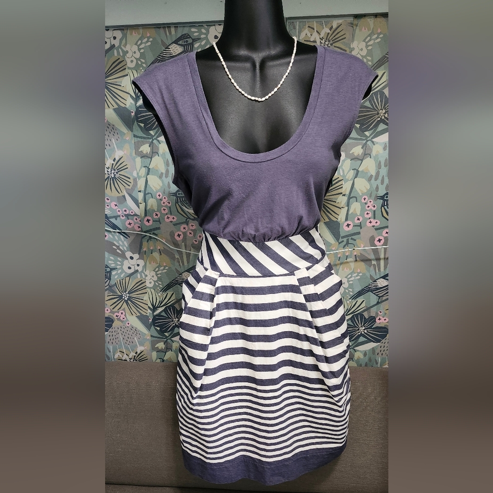 Anthropologie-Little Yellow Button Blue and White Mini Dress FREE SHIPPING